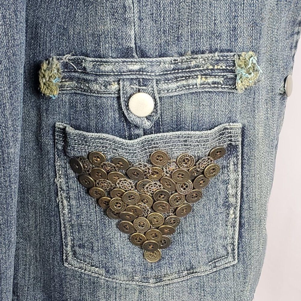 Weigesi Embroidered, Embellished, Distressed Denim Blazer Sz XL Jr / M8 Women - Picture 5 of 12